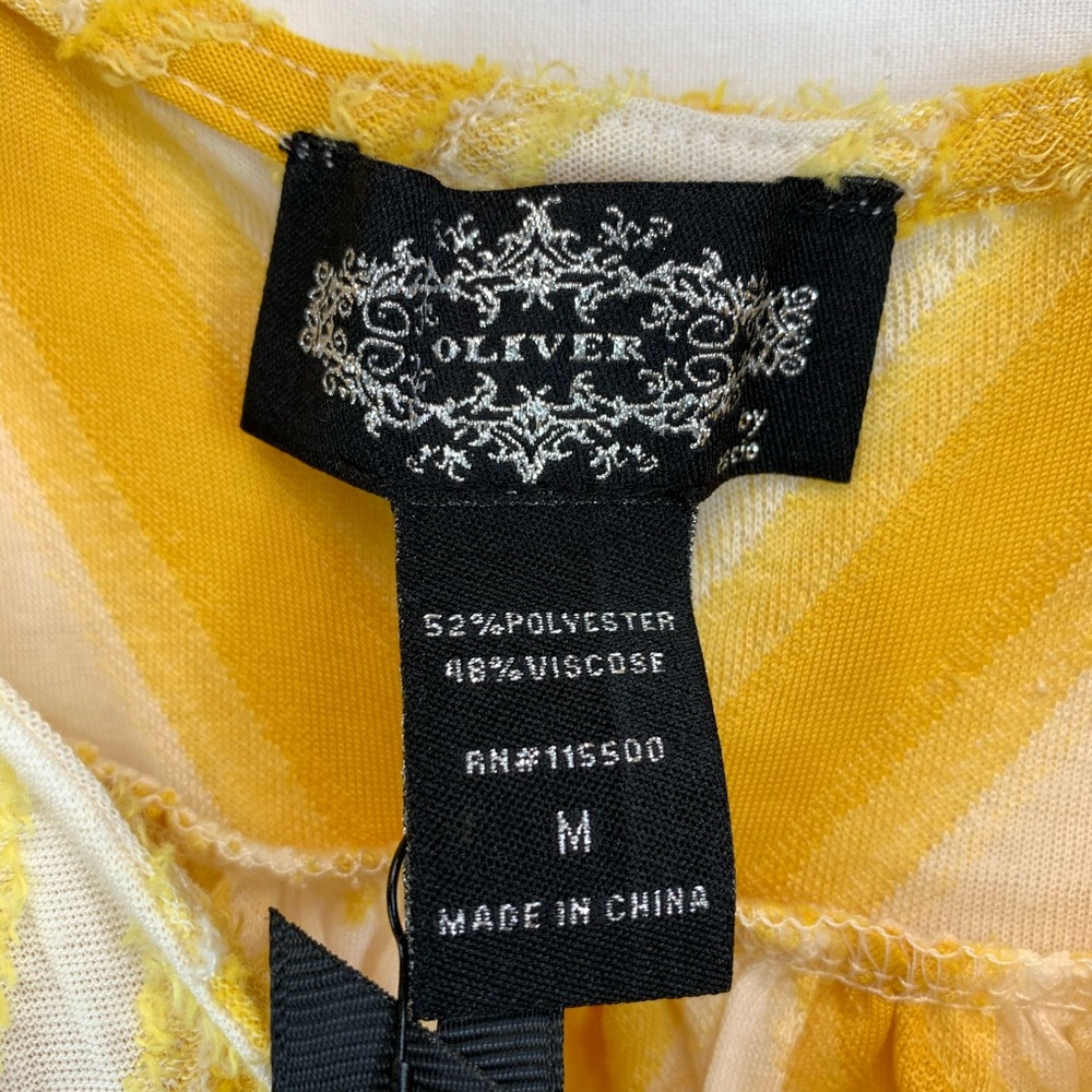 NWT Oliver Yellow Chevron Blouse Bell Sleeve Top Womens Shirt Medium Knot Shirt - Picture 6 of 16